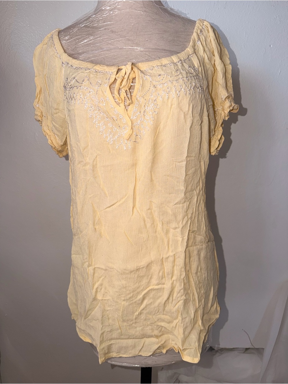 Passport Light Yellow Embroidered Peasant Top